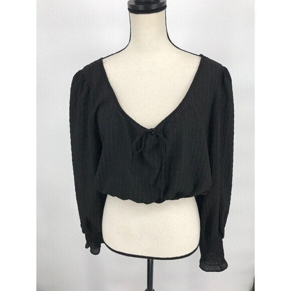 WAYF Where Are You From Women's Size XL Black Balloon Sleeve‎ Cropped Blouse - Picture 1 of 8